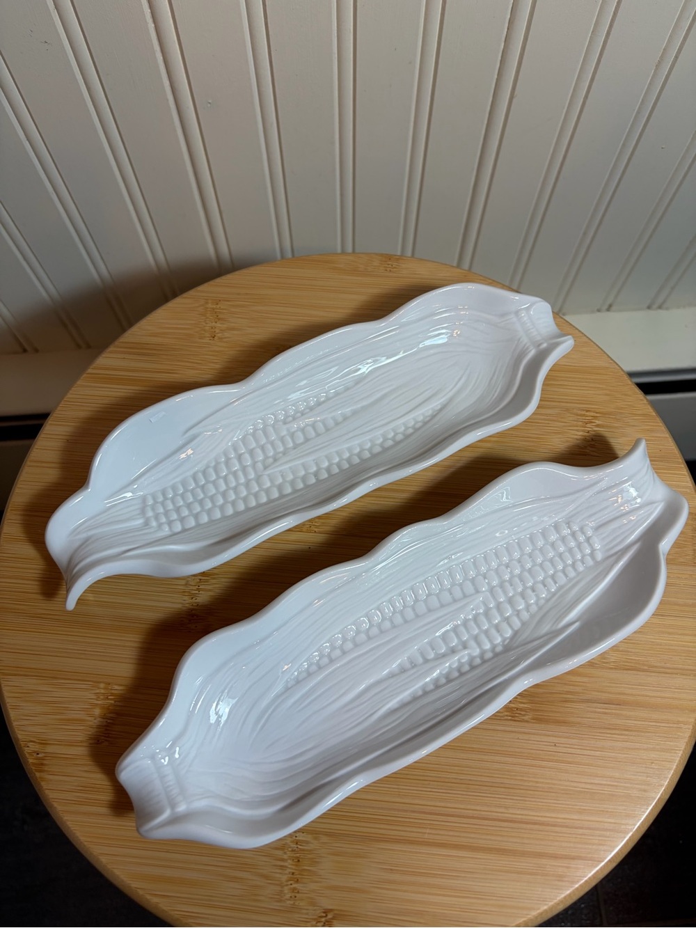 Set of 2 Pillivuyt France White Porcelain Corn Cob Holders-Vintage French